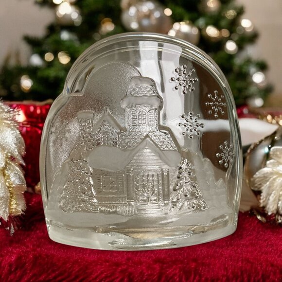 Luminarc Welcome Home Glass Candle Holder Snowy House Design Made in France 1991 - Picture 1 of 6